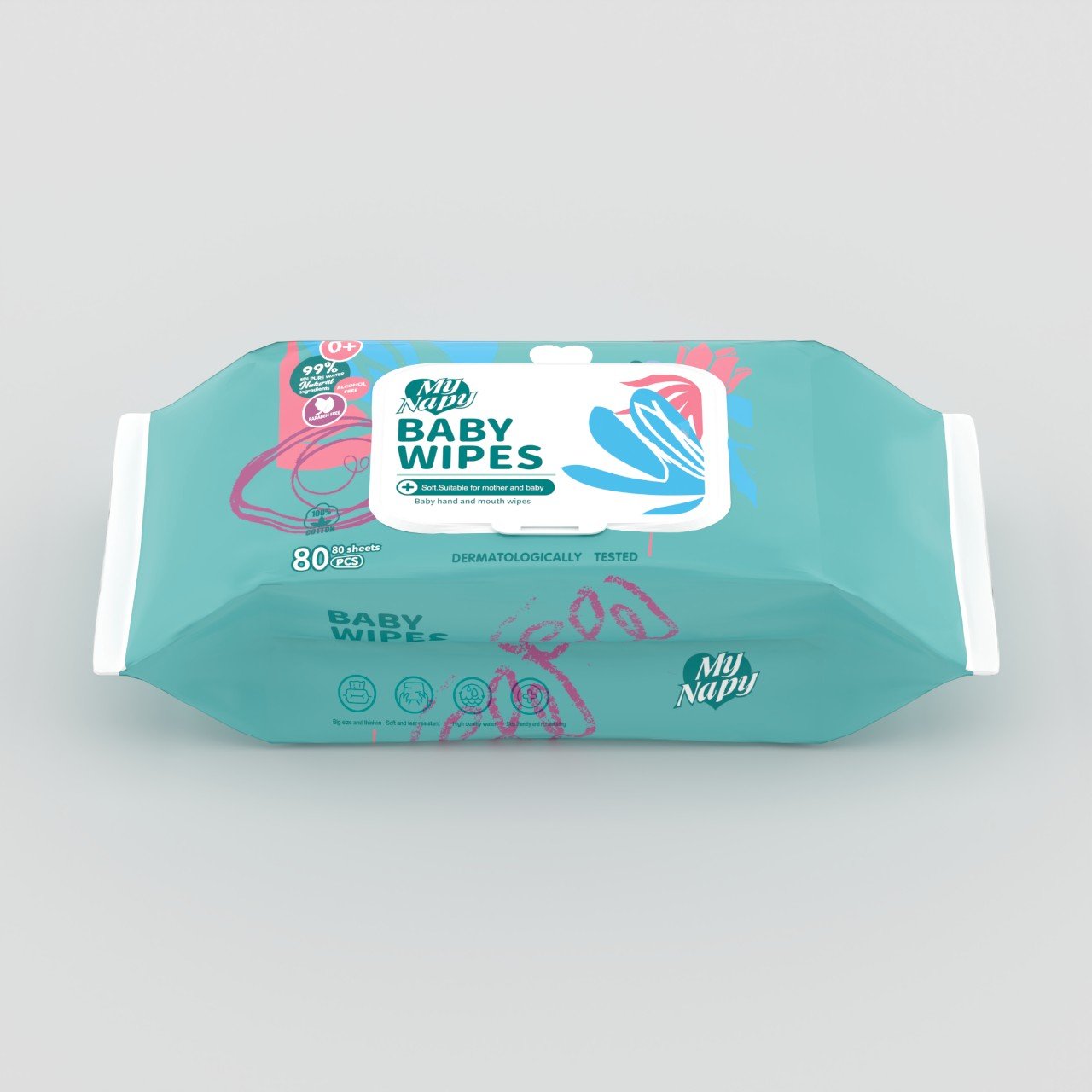 Wipes Top My Napy Baby Wipes 80 Pack - 99% Pure Water & Cotton Soft - Image 1